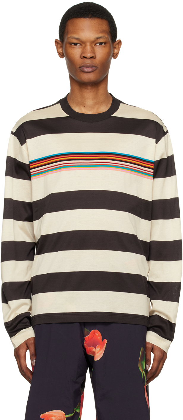 Pop Trading Company Off-white & Brown Paul Smith Edition Long Sleeve T-shirt In Stripe Brown