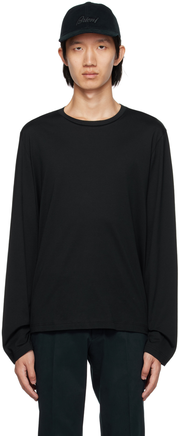 Brioni Black Embroidered Long Sleeve T-shirt In 1000 Black