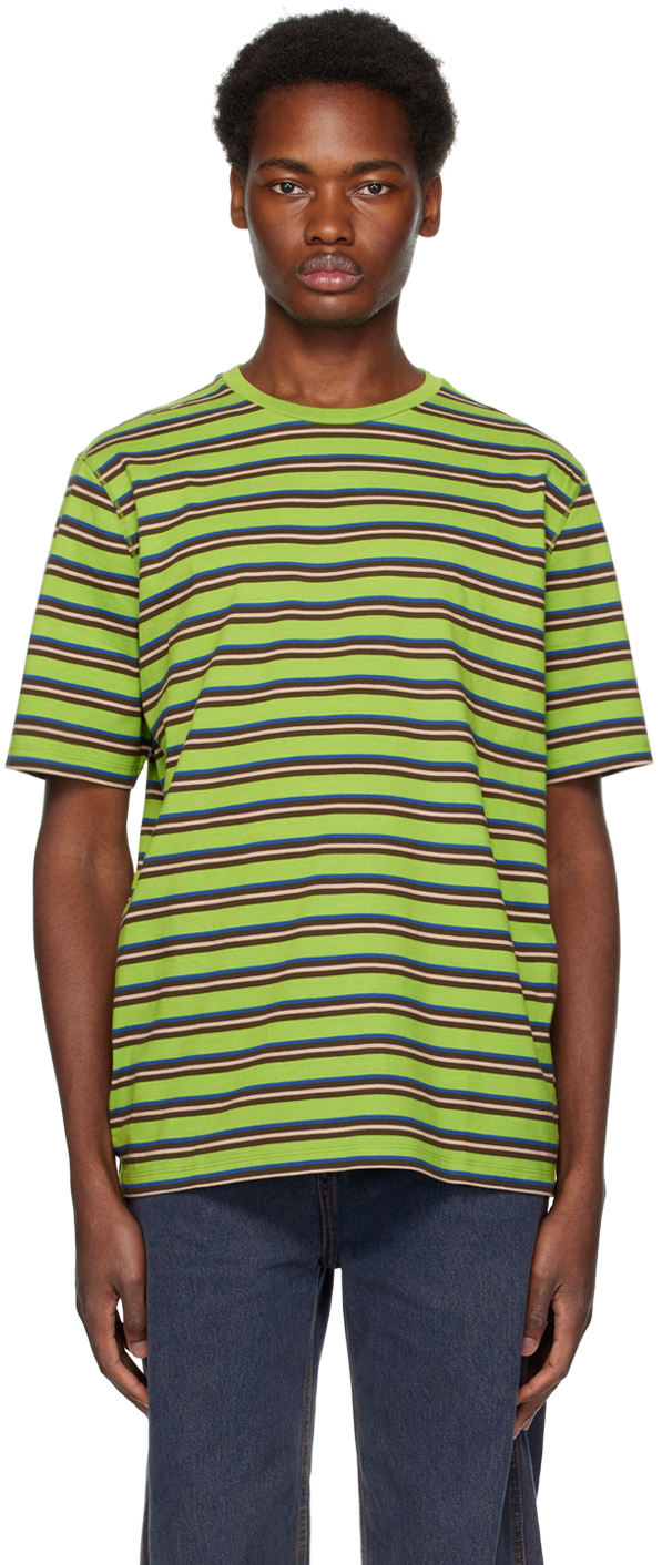 Pop Trading Company Green Striped T-shirt In Foliage