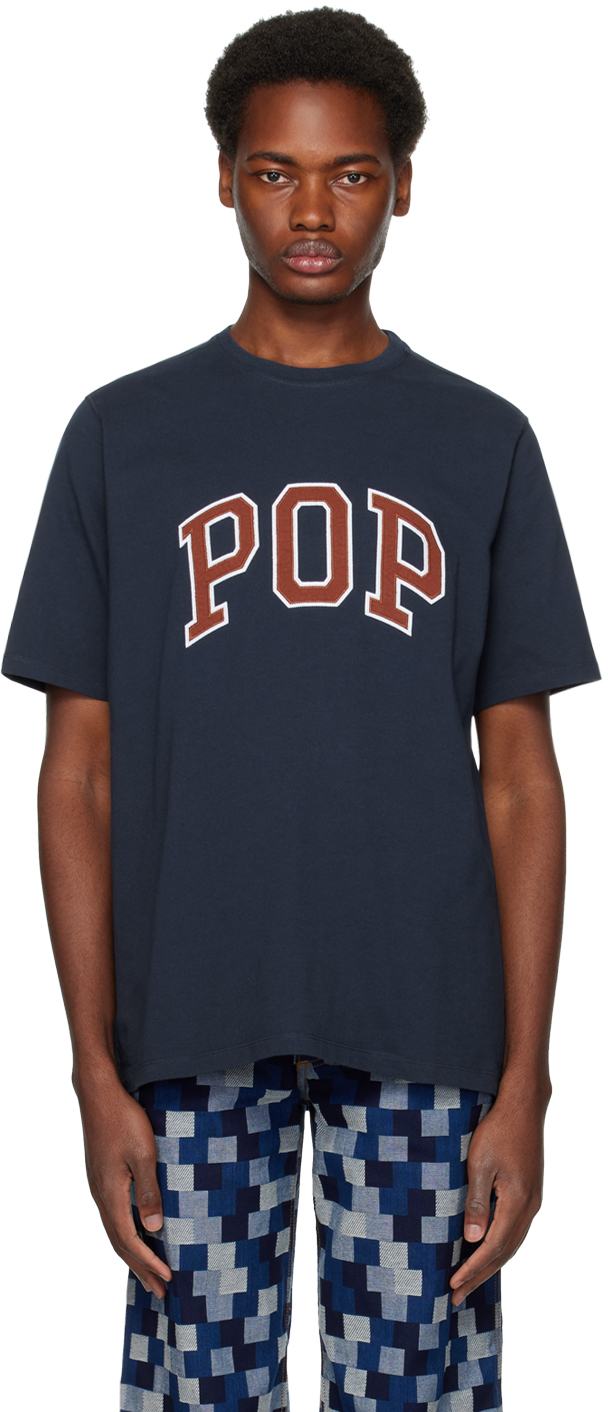 Pop Trading Company Navy Arch T-shirt In Navy/fired Brick