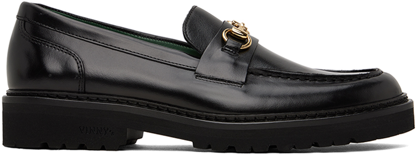 Shop Vinny's Black 'le Club' Loafers In Black Crust Leather