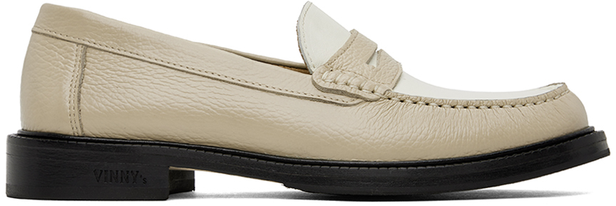 Shop Vinny's White & Beige Yardee Loafers In Champagne/white