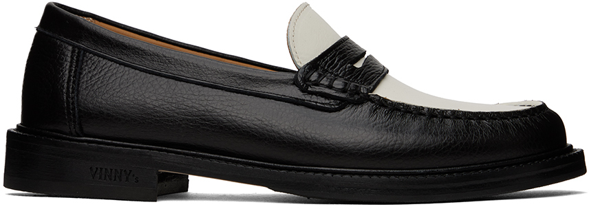 Vinny's Black & White Yardee Loafers In Black/white Leather