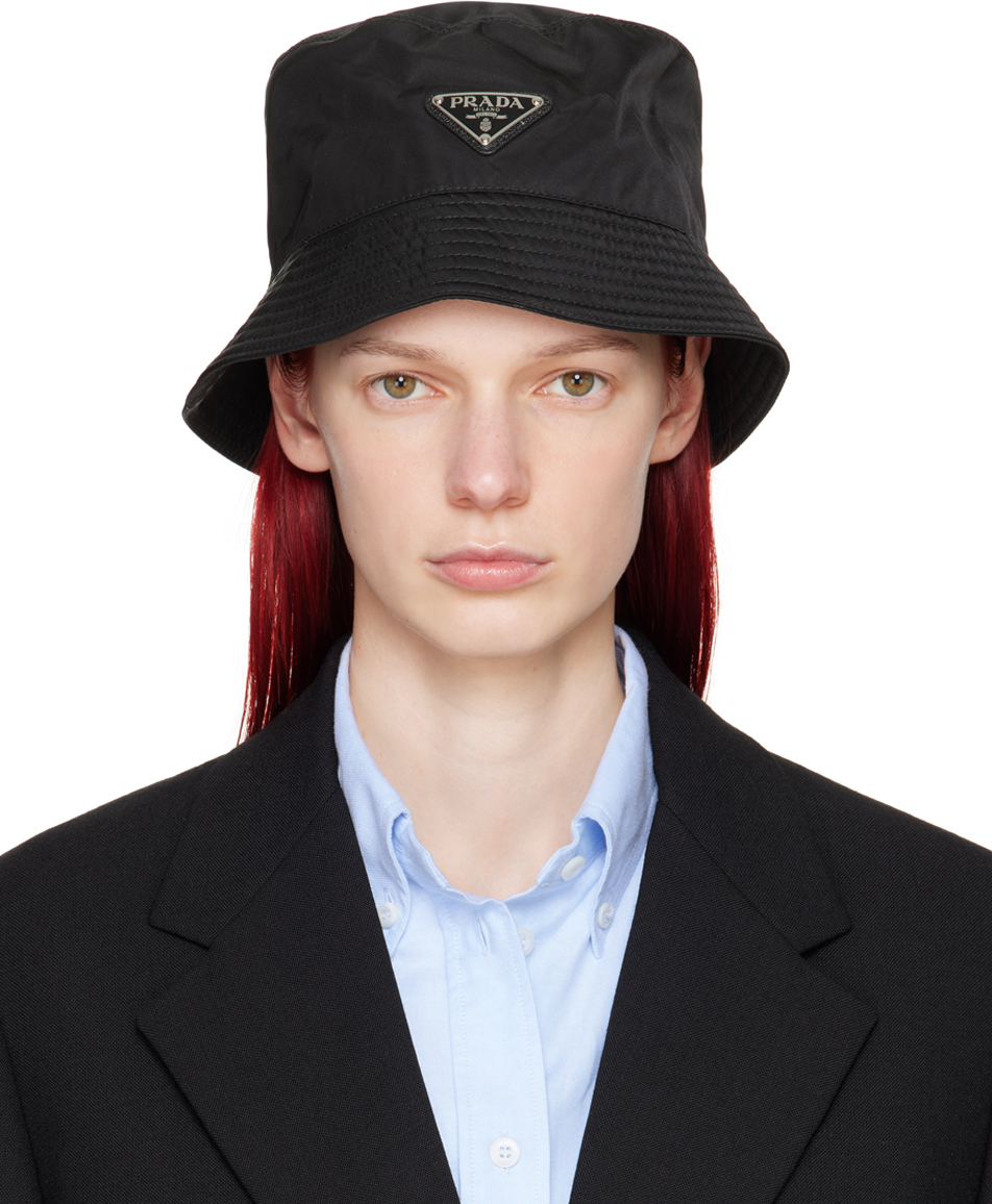 Prada Logo-embellished Shell Bucket Hat In Black