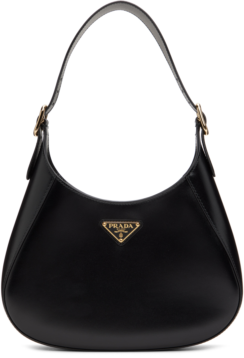 Prada: Black Leather Shoulder Bag