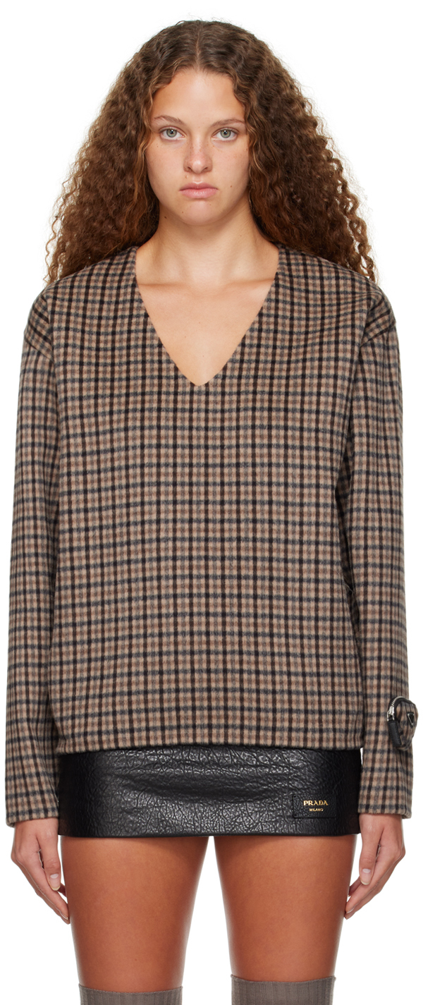 Prada: Brown Check Blouse | SSENSE Canada