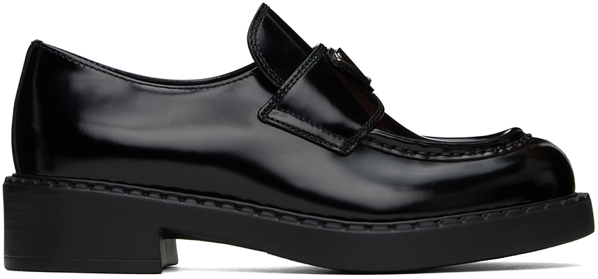 Prada Brushed Leather Loafers In Black