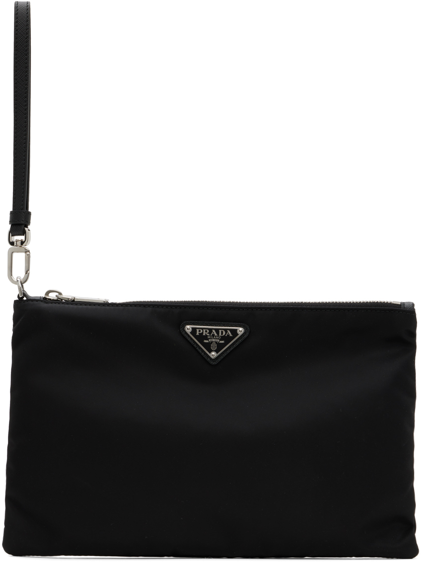 Prada Re-Nylon logo-plaque Clutch Bag - Black