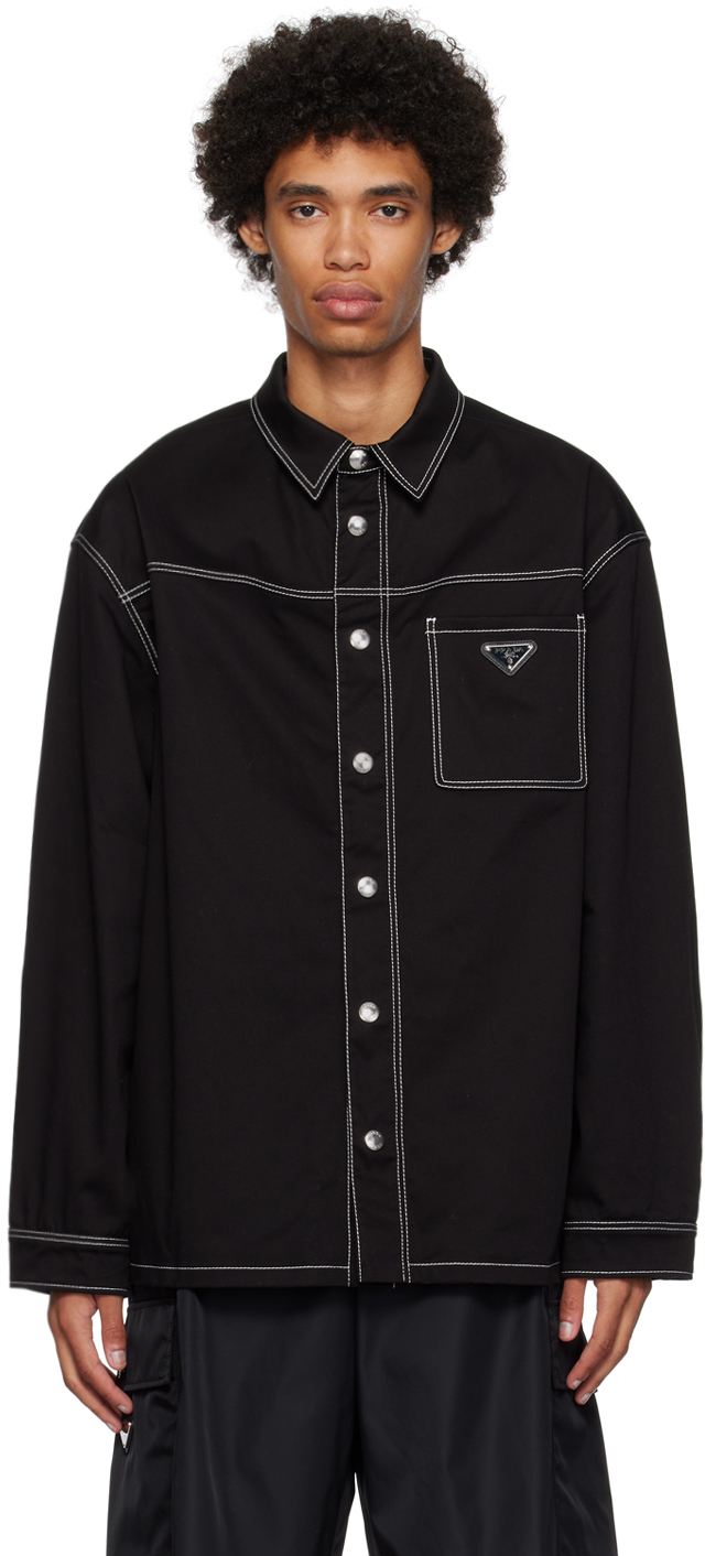 Prada: Black Contrast Stitching Shirt | SSENSE
