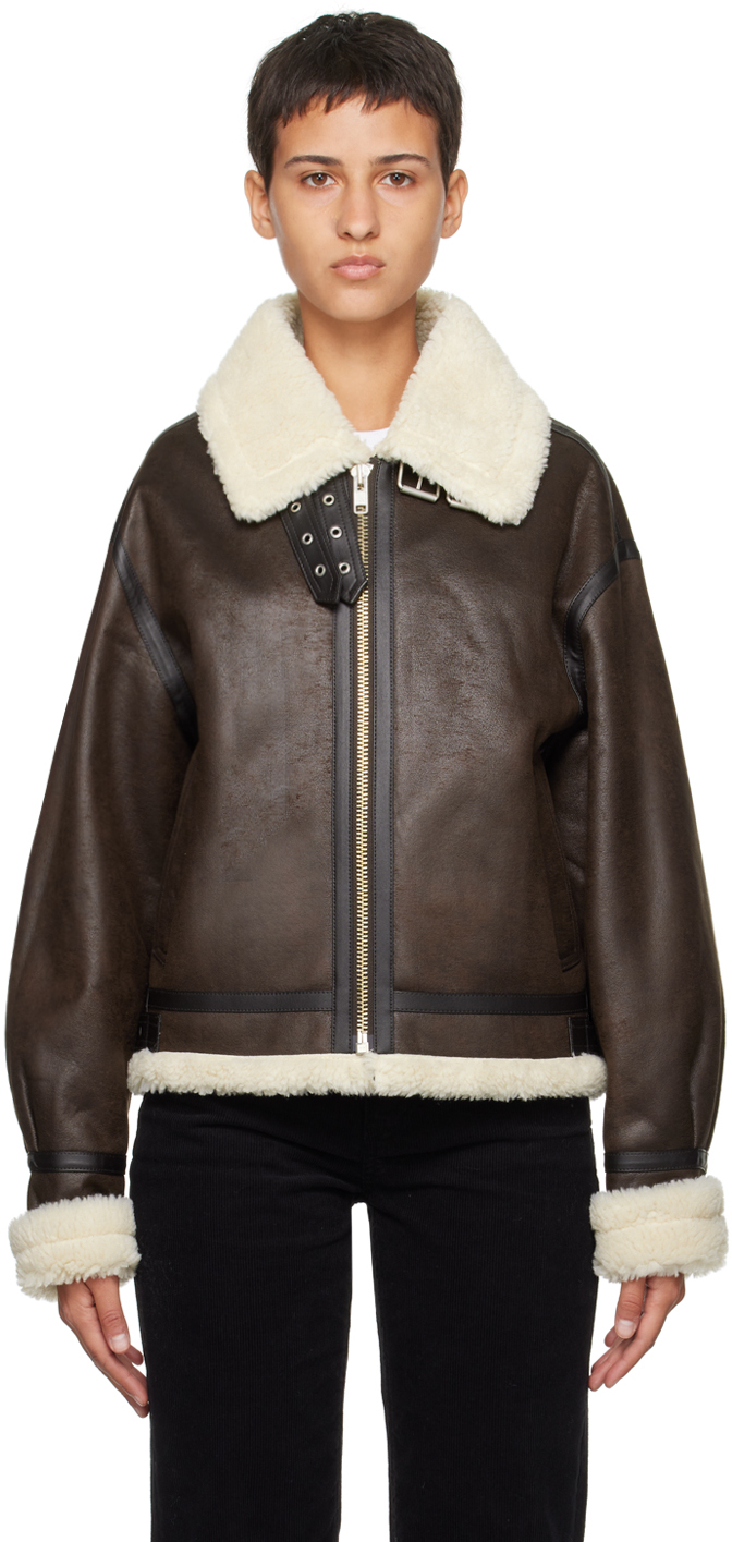 Brown Loose Fit Faux-Shearling Jacket