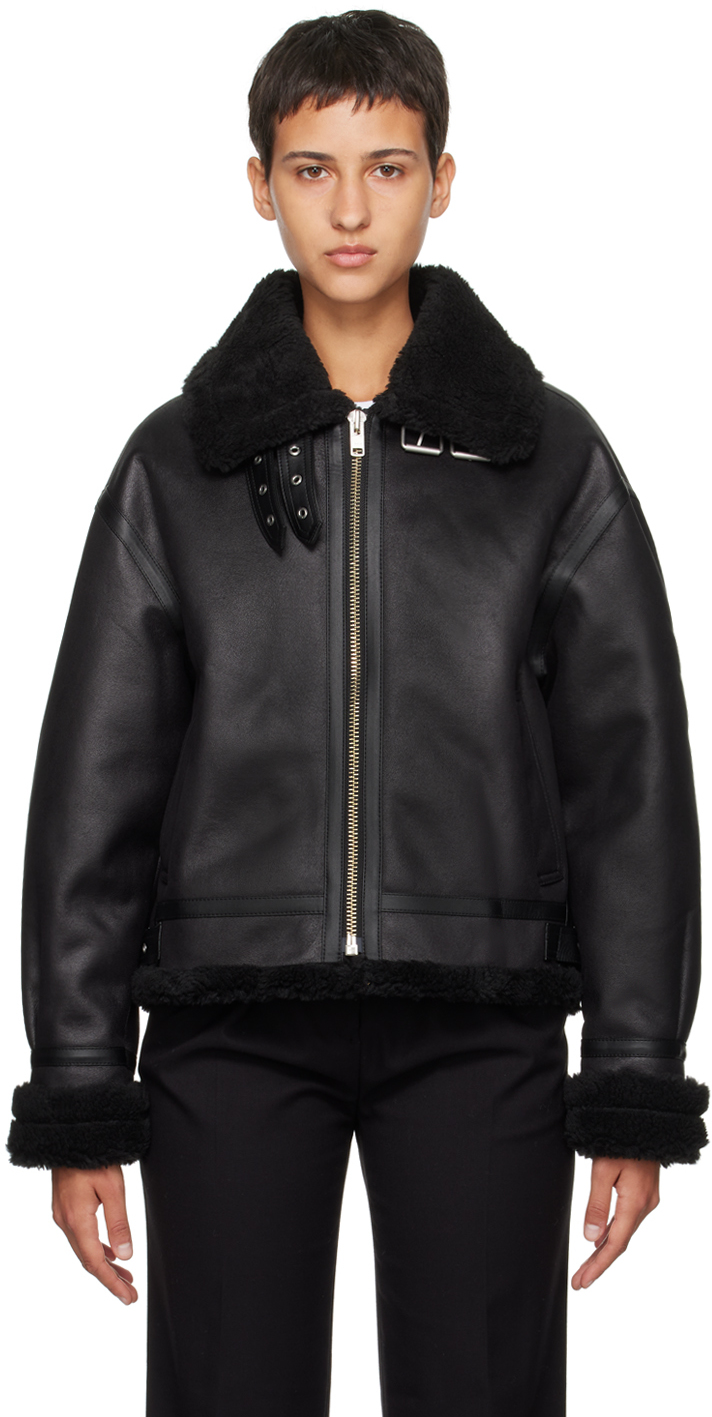 Black Loose-Fit Faux-Shearling Jacket