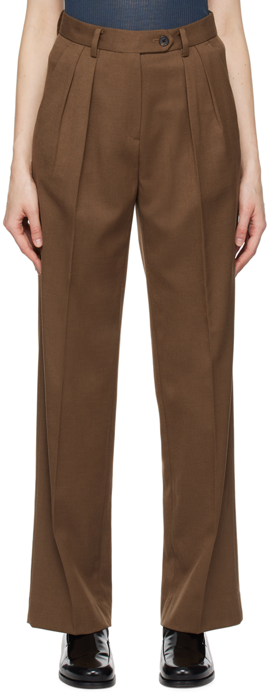 Dunst Pleated Tech Blend Wide Pants In Brown