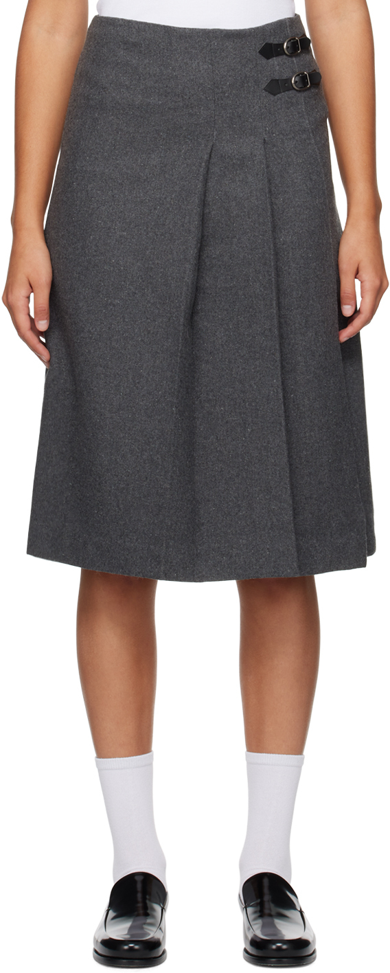 Dunst Gray Belted Midi Skirt In Melange Grey
