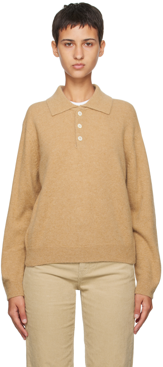Dunst Wool Sweater W/ Shirt Collar In Camel