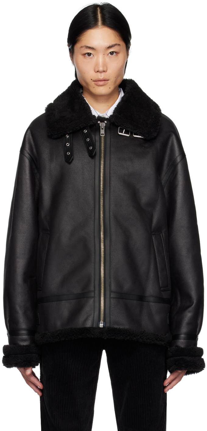 DUNST BLACK LOOSE-FIT FAUX-LEATHER JACKET