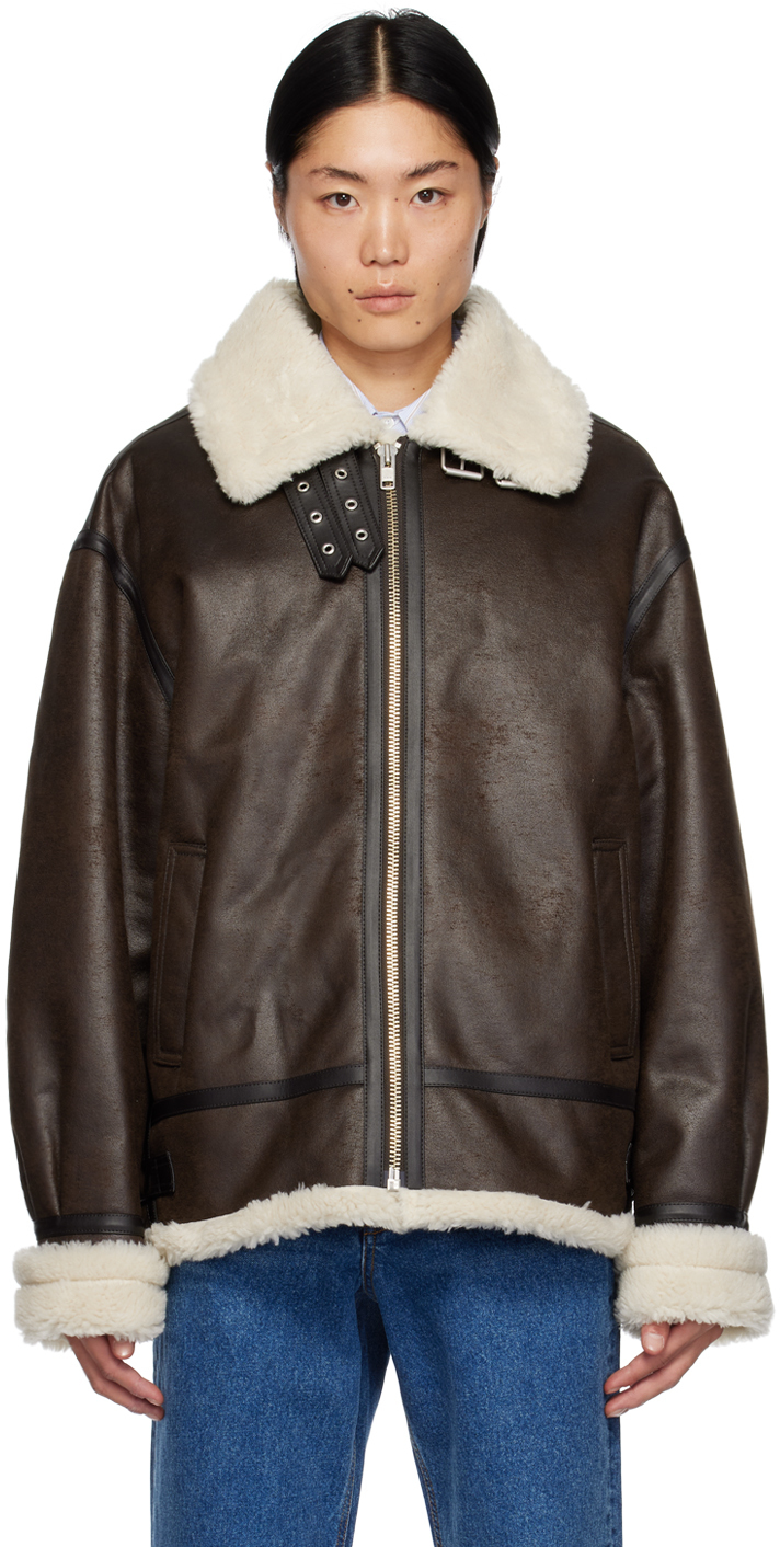 DUNST BROWN LOOSE-FIT FAUX-LEATHER JACKET