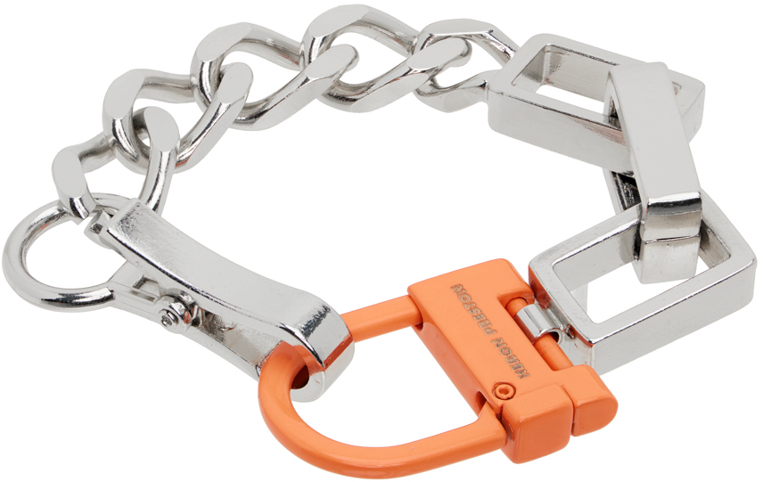 Heron Preston Silver & Orange Multichain Square Bracelet In Silver Orange