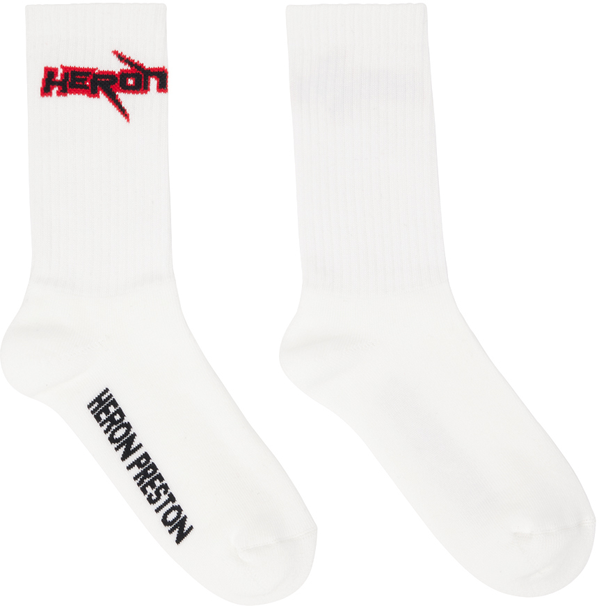 Heron Preston White Cotton Race Heron Socks In White Black