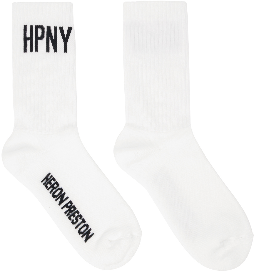 Heron Preston White 'hpny' Socks In White Black