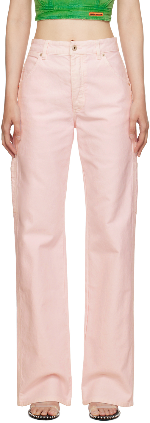 Heron Preston Womens Pink Carpenter Straight-leg Mid-rise Jeans