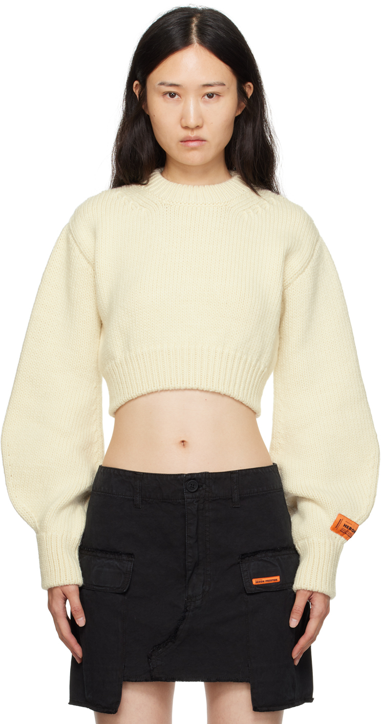Shop Heron Preston Off-white Cropped Sweater
