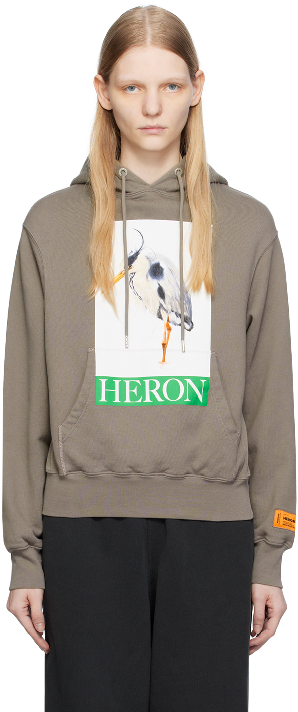 Shop Heron Preston Gray Graphic Hoodie In Grey Green