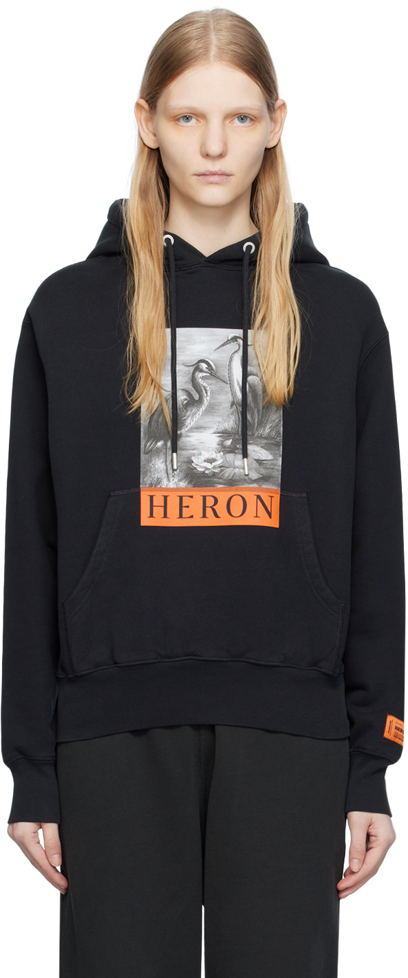 Heron Preston Womens Black Black Graphic-print Relaxed-fit Cotton Hoody