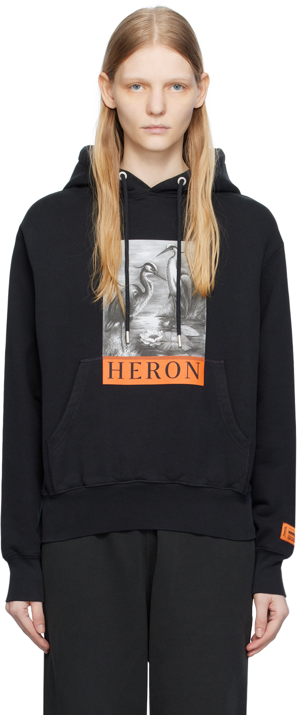 Black Graphic Hoodie by Heron Preston on Sale