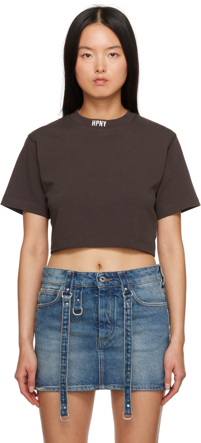 Heron Preston Hpny Embroidered Crop T-shirt In Brown White