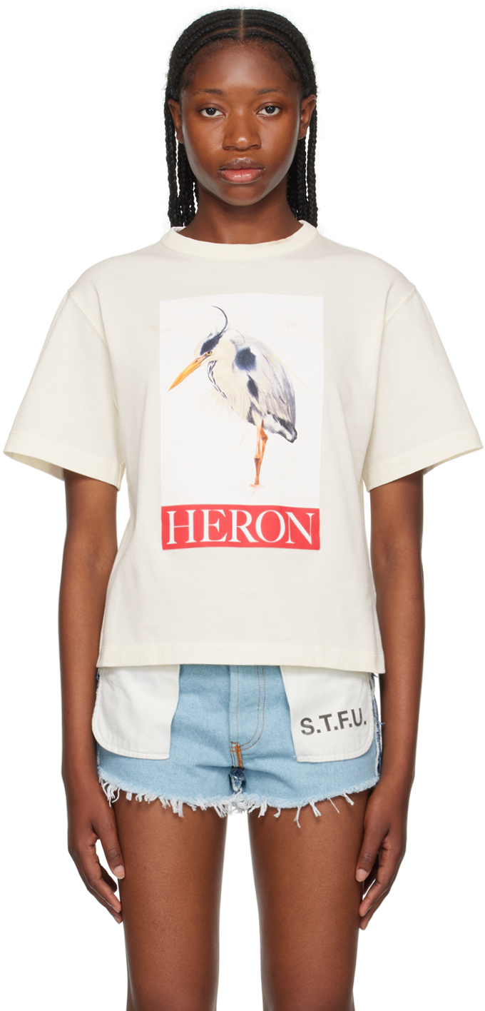 Heron Preston Off-white Heron Bird Painting T-shirt In Ivory Red
