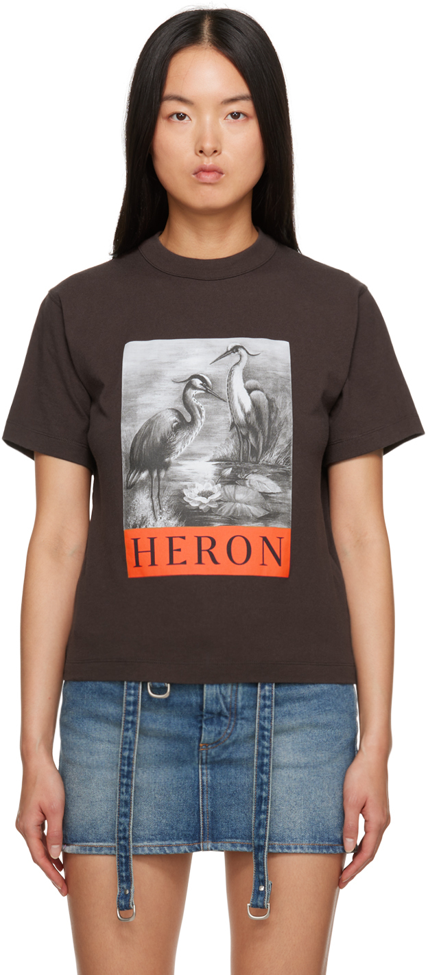Heron Preston Brown 'heron' T-shirt In Brown Black