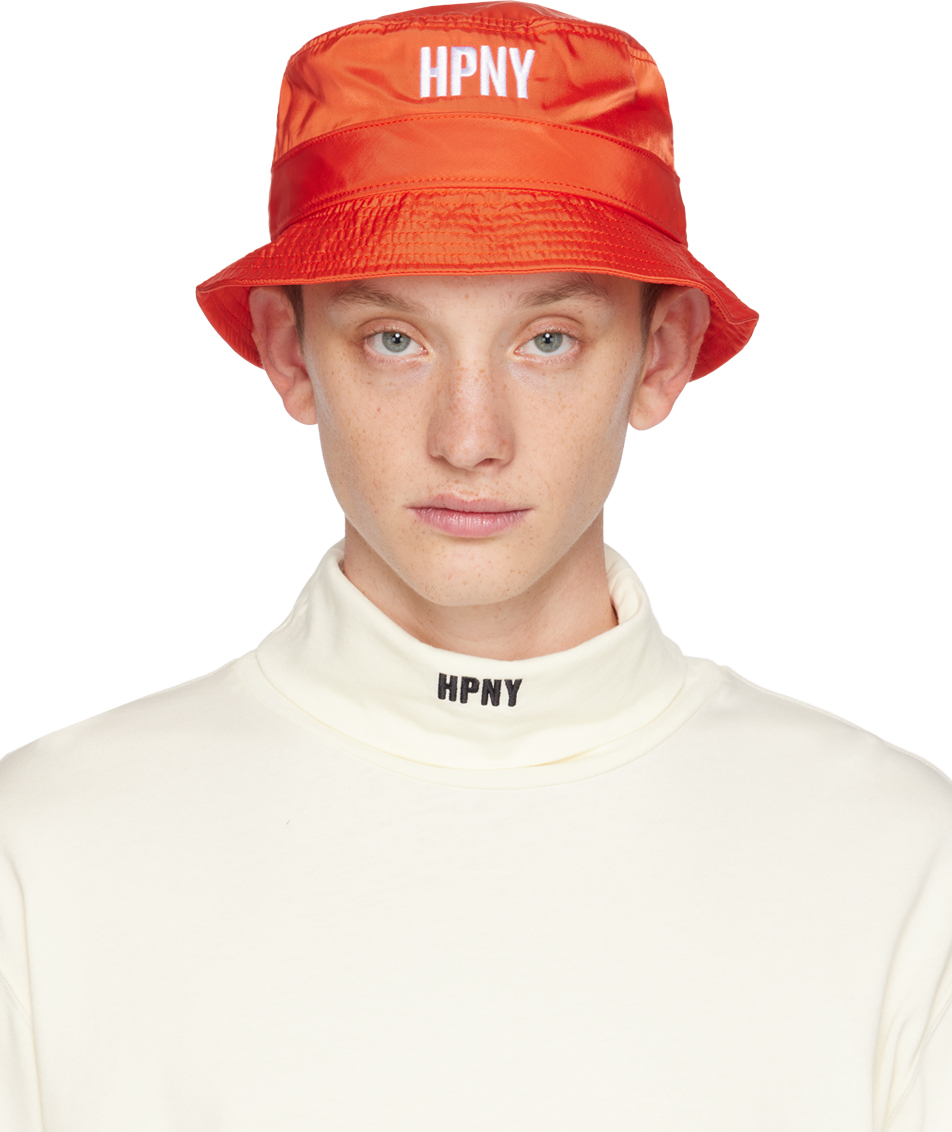 Heron Preston Orange 'hpny' Bucket Hat In Orange White