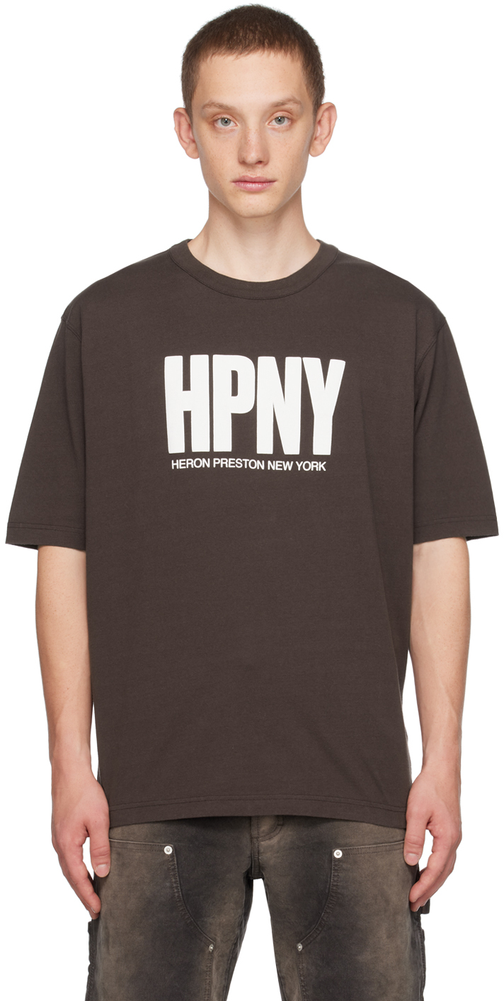 Heron Preston Brown 'hpny' T-shirt In Brown White