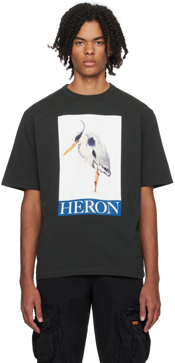 Black Heron Bird Painted T-Shirt by Heron Preston on Sale