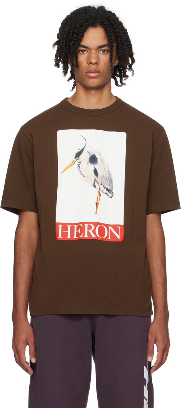 Shop Heron Preston Brown Heron Bird Painted T-shirt In Brown Red