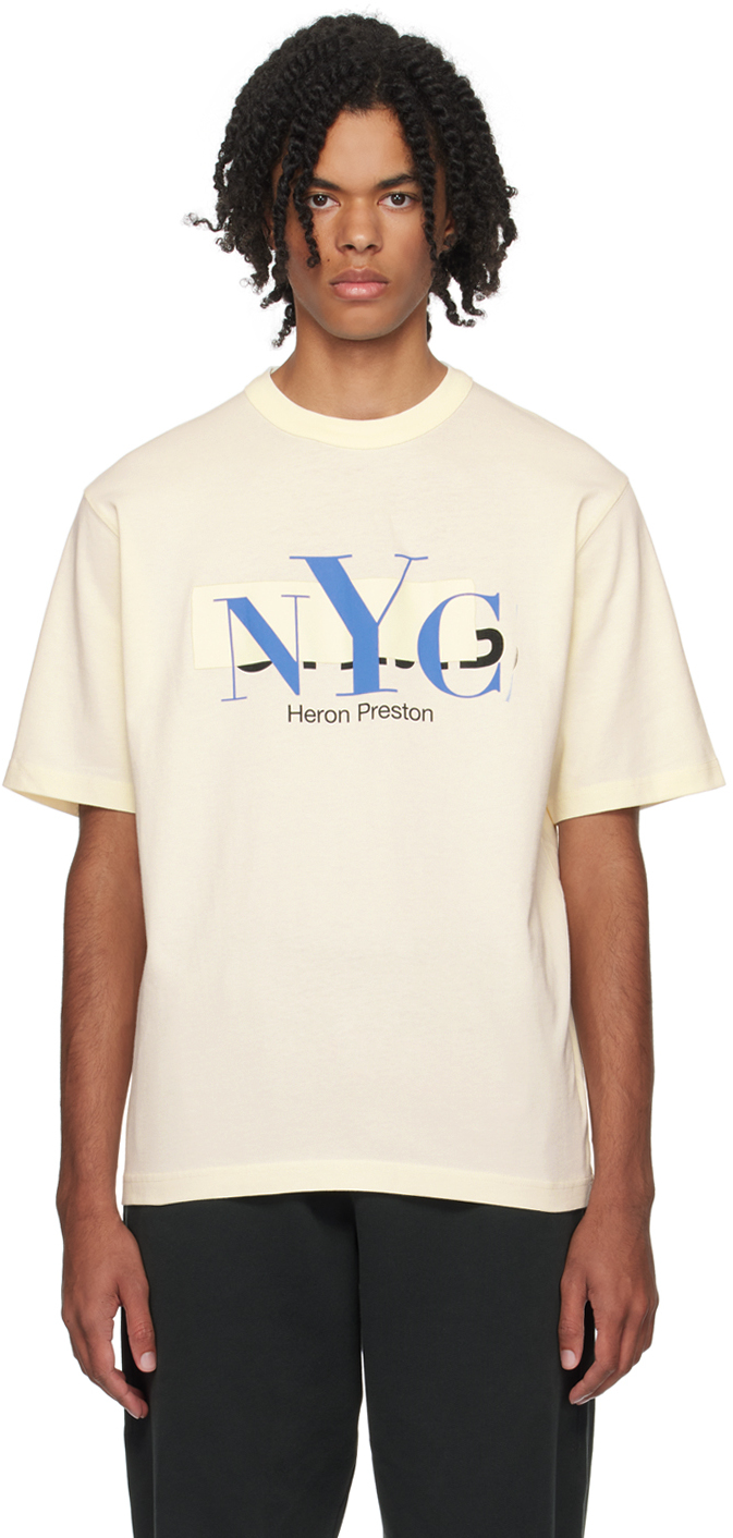 Shop Heron Preston Off-white 'nyc' Censored T-shirt In Ivory Blue