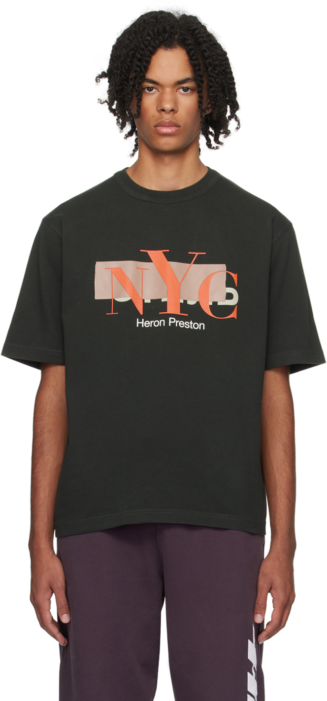 Shop Heron Preston Black 'nyc' Censored T-shirt In Black Orange