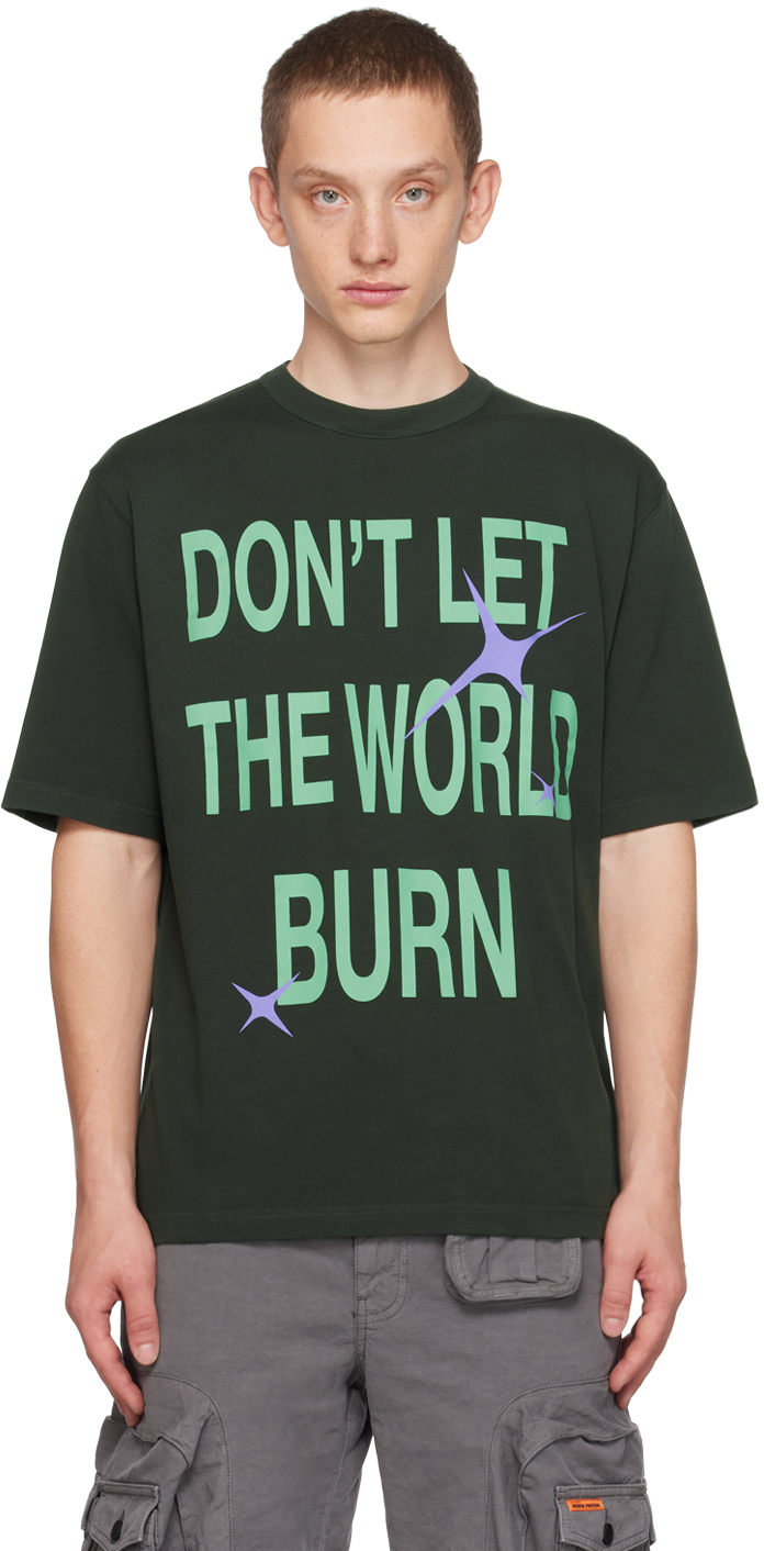 Shop Heron Preston Khaki Burn T-shirt In Black White