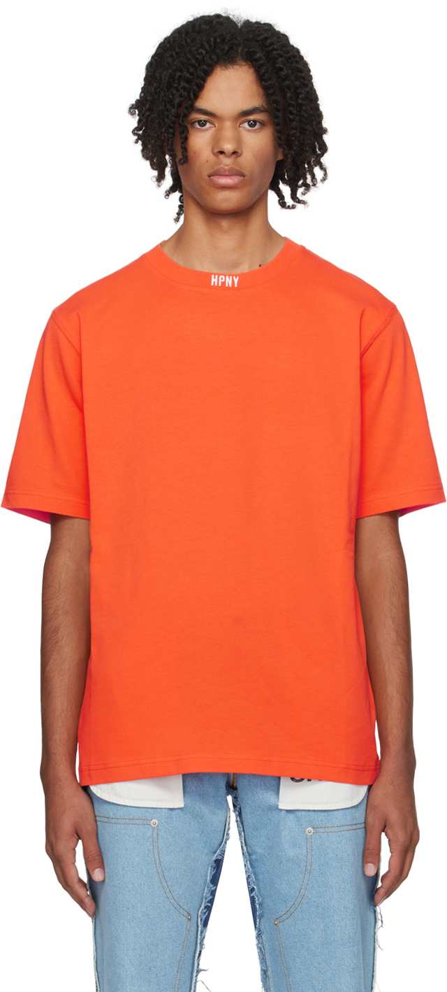 Heron Preston: Orange Embroidered T-Shirt | SSENSE