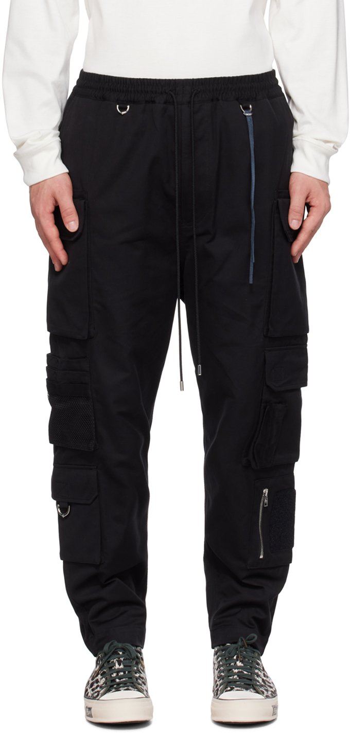 EMBROIDERED CARGO TROUSERS - Black