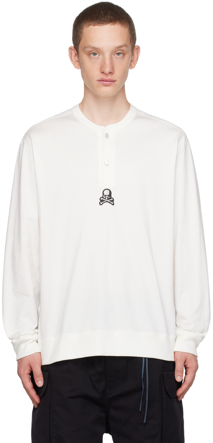 Mastermind Japan White Embroidered Long Sleeve T-shirt