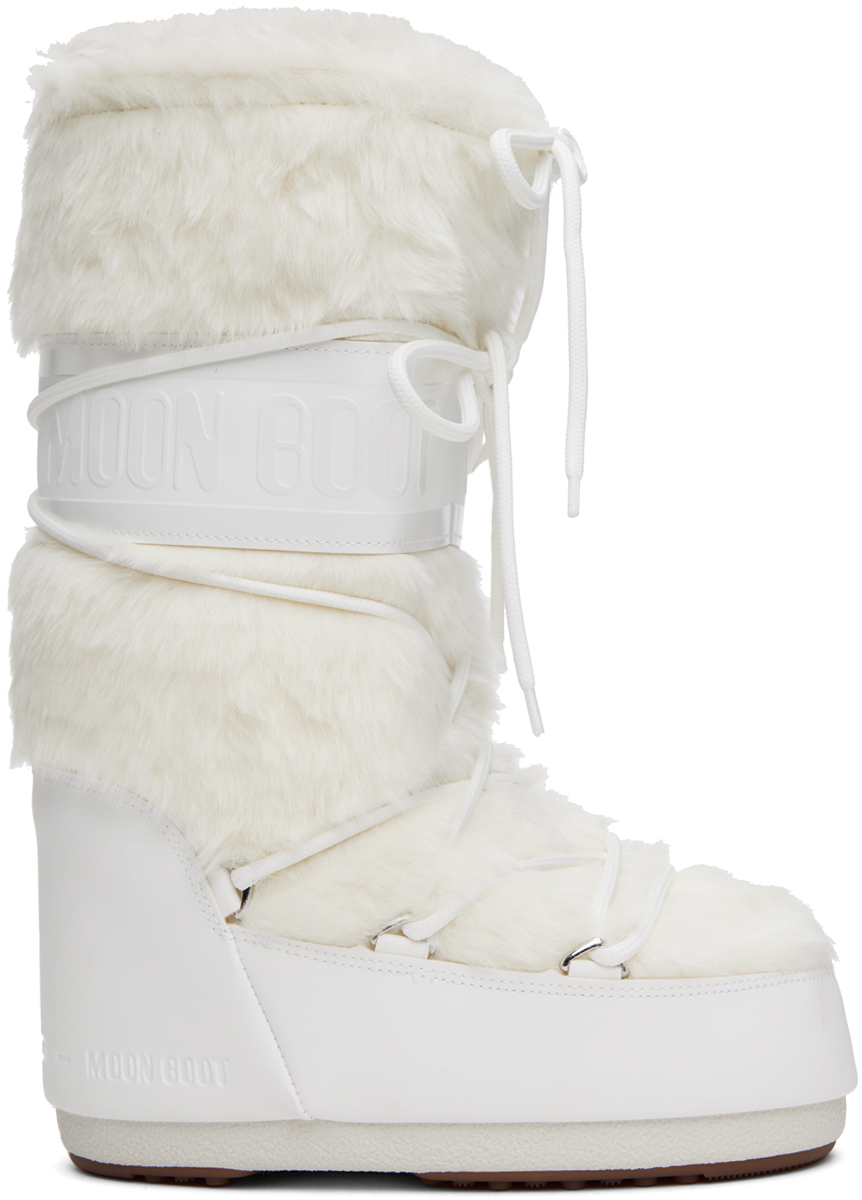 Moon Boot Classic Faux Fur Lace-up Snow Boots In 003 Optical White