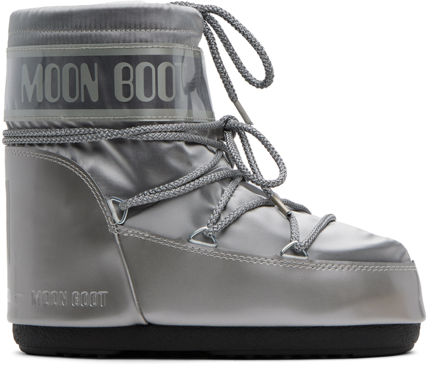 Icon Low Glance Silver Satin Boots | Moon Boot Official Store