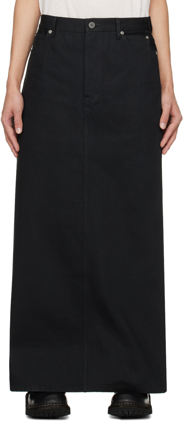 Black Six-Pocket Denim Maxi Skirt