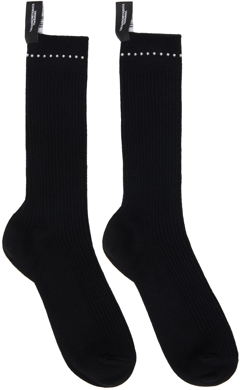 Black Stud Trim Mid Socks