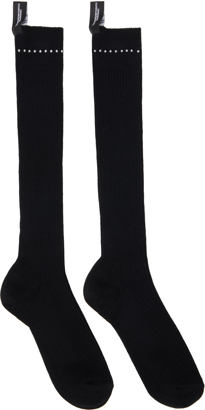 Black Stud Trim Hi Socks