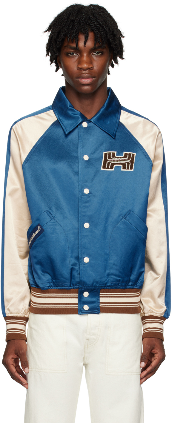 Blue and white bomber jacket hotsell