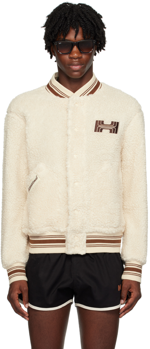 Haulier Off-white Warm-up Bomber Jacket In Natural Ecru Wool /