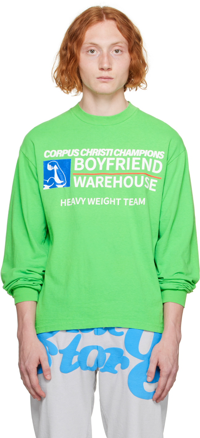 Green 'Heavyweight Team' Long Sleeve T-Shirt by Video Store Apparel on Sale
