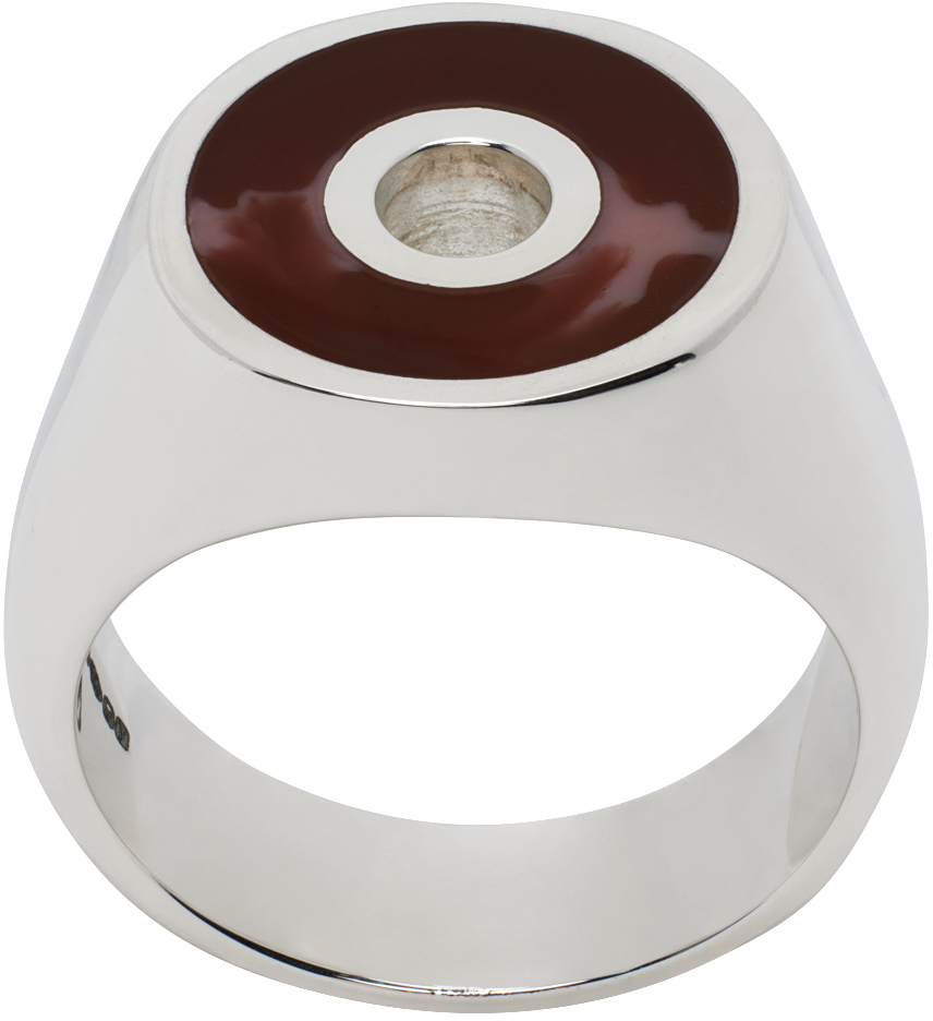 Ellie Mercer Silver Small Disc Ring In 925 Silver / Brown